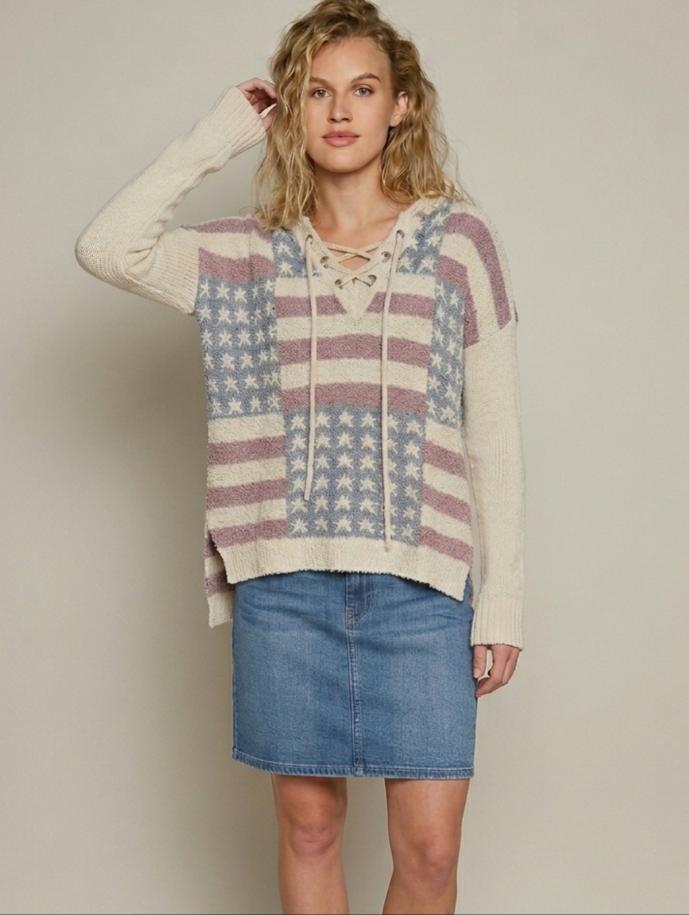 POL Americana Lightweight Hoodie Oversized Patriotic Sweater Medium